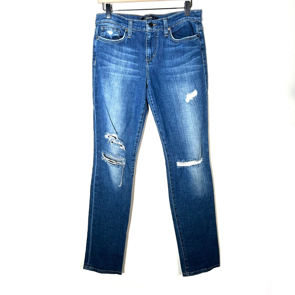 Joe’s jeans medium wash autumn straight leg distressed high rise jeans sz 29 B84